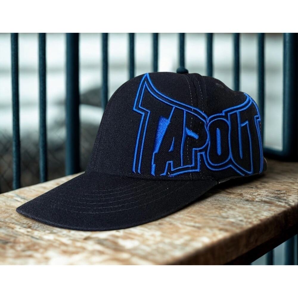Tapout Y2K Hat Cap Black Blue Embroidered Logo L/XL Flex UFC MMA NWT
